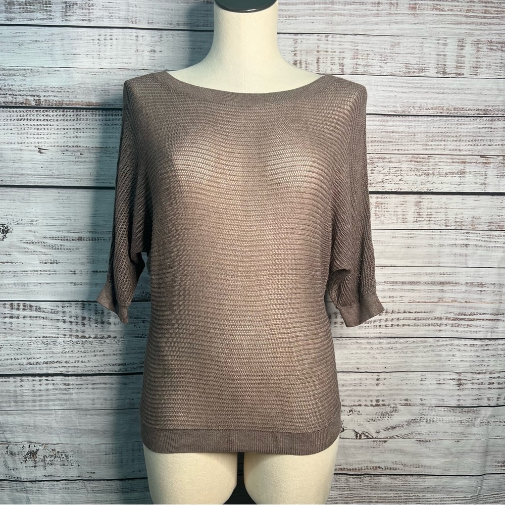 Express XS Open Knit Thin Short Sleeve Brown Knit Sweater